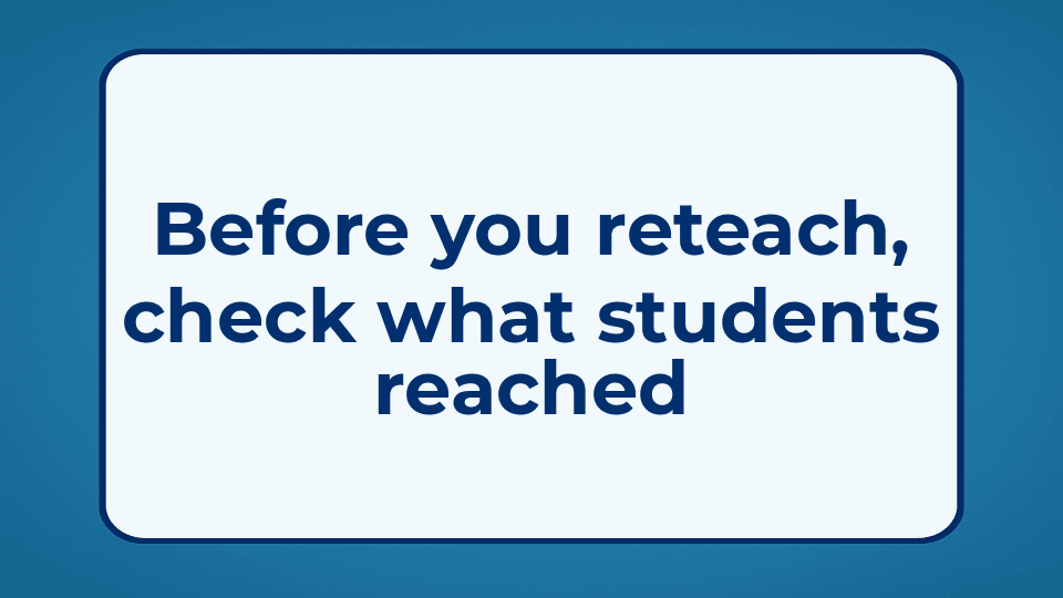 Before you reteach, check what students reached