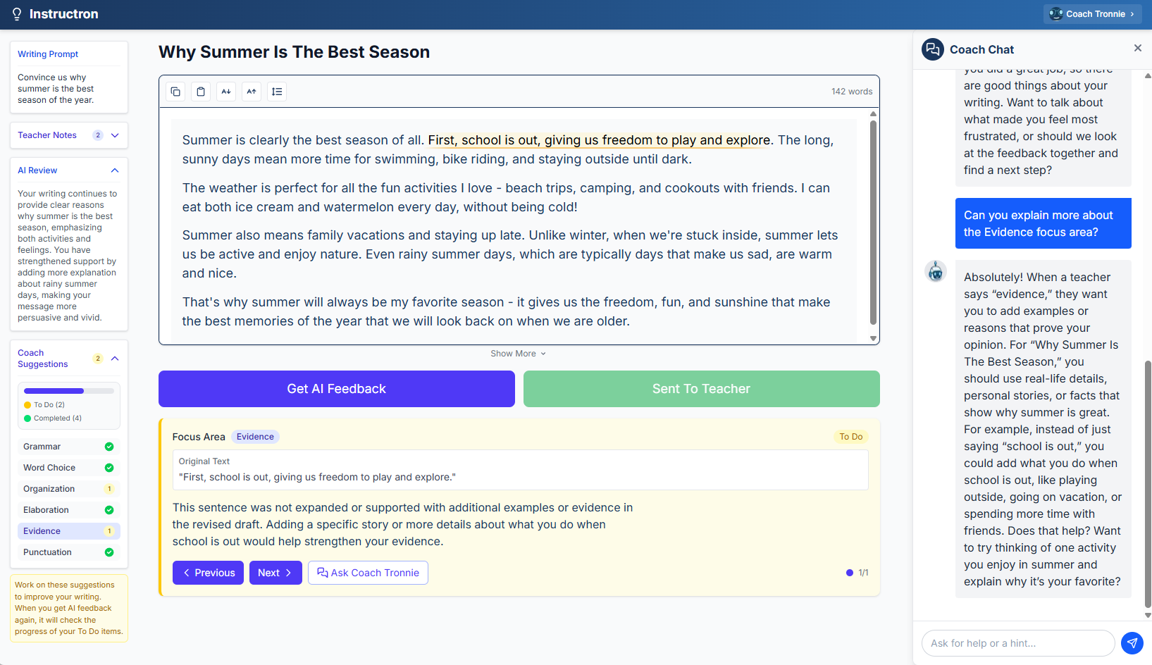 Writing Tool Interface